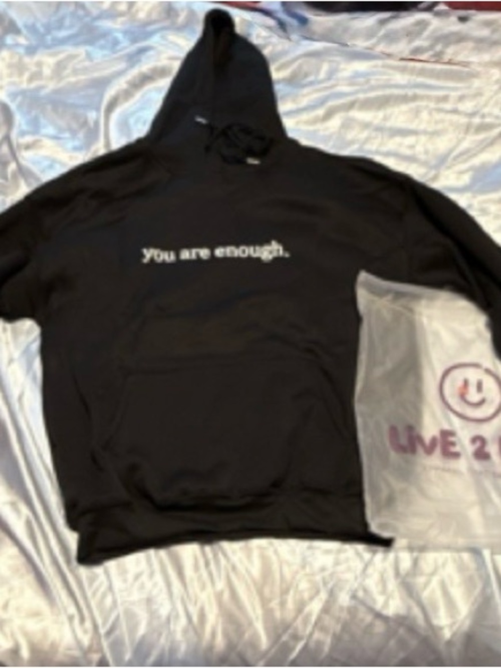 Black pull over Hoodie with "You Are Enough" Chest Print - Women's Sweatshirt